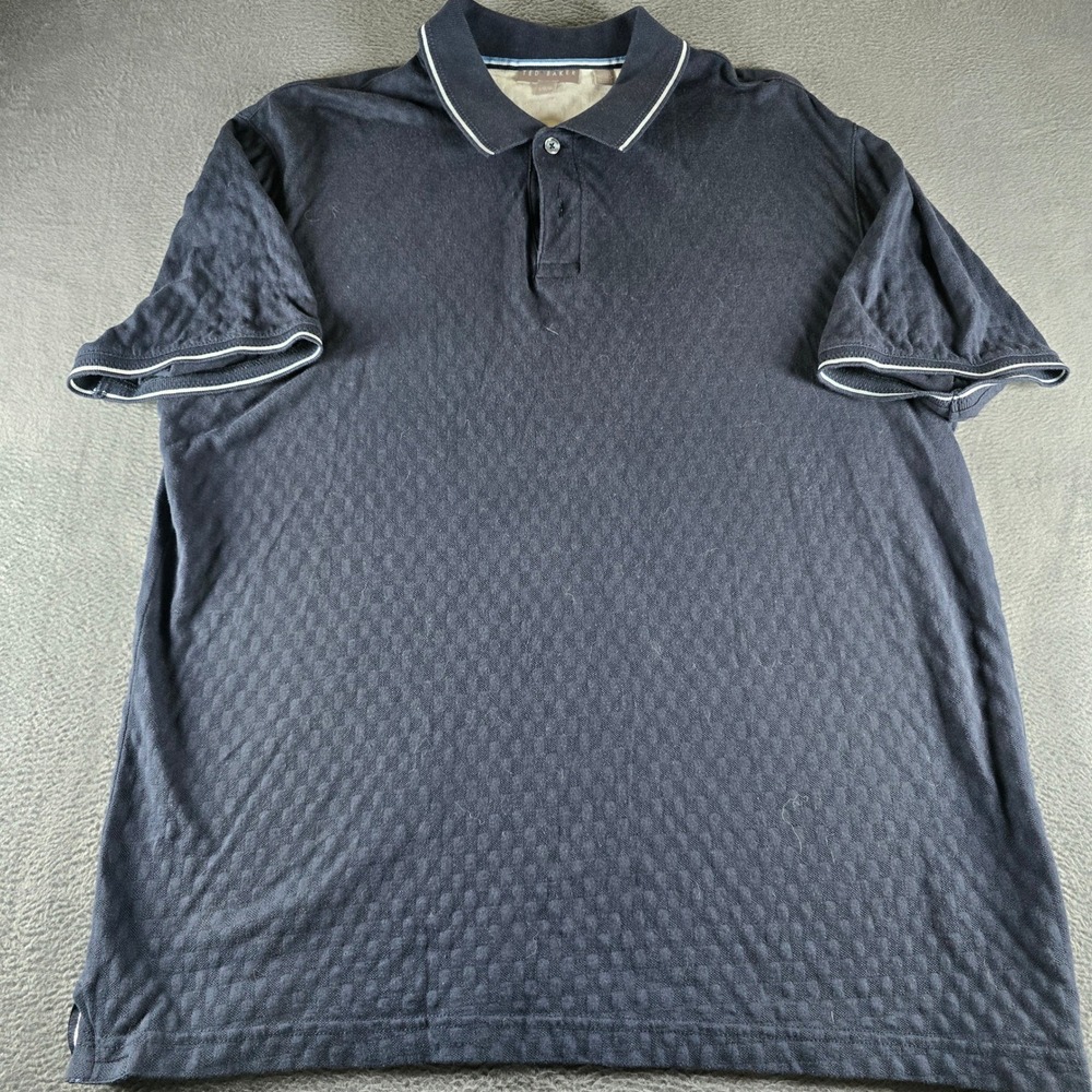 Ted Baker Mens Large Navy Blue Waffle Knit Tipped Polo Shirt Short Sleeve